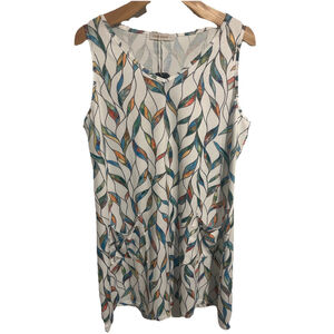 Fantaslook Sun Dress Womens Large White Leaf Print Midi